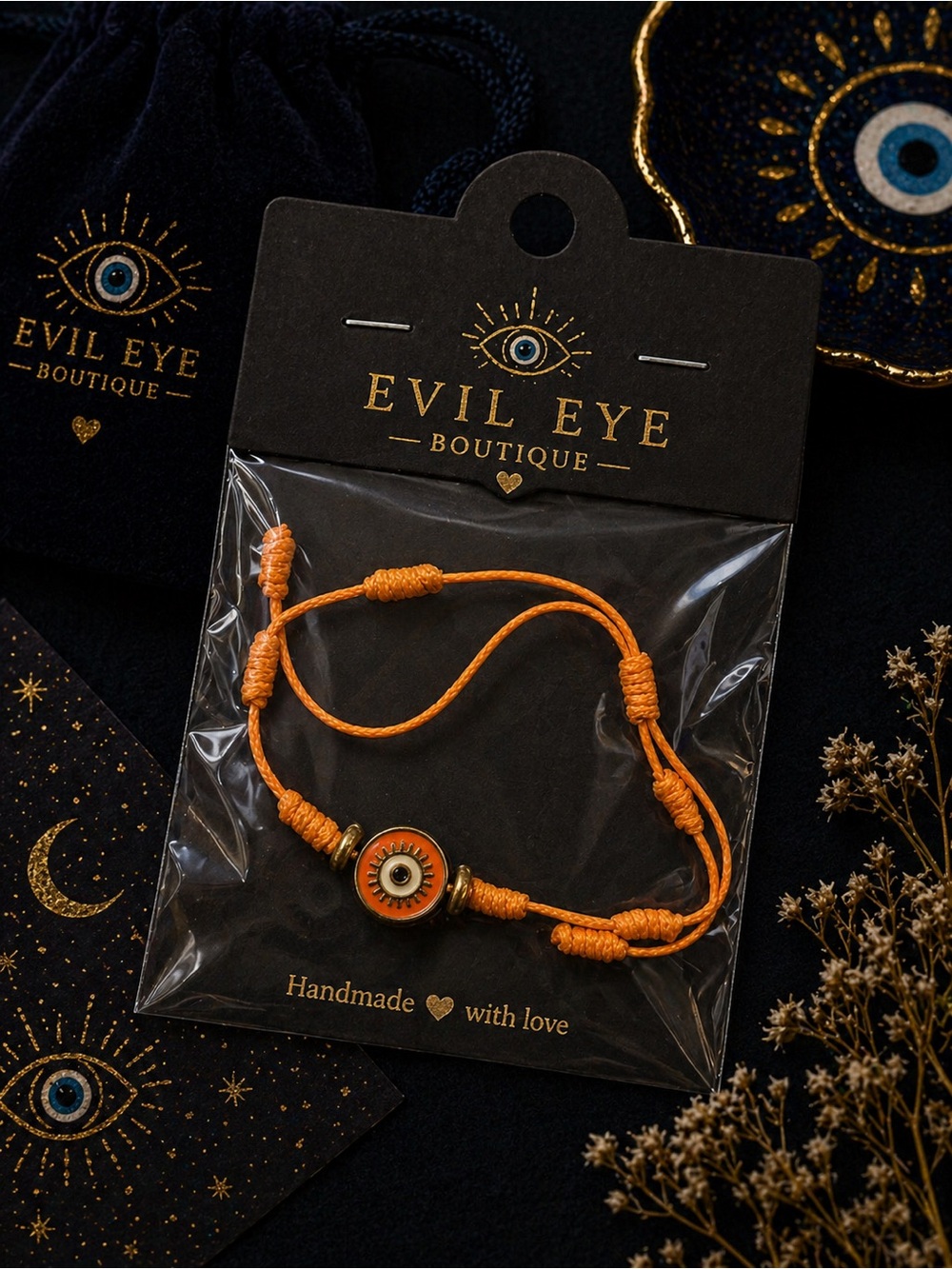 Evil Eye Boutique Orange Cord Evil Eye Bracelet